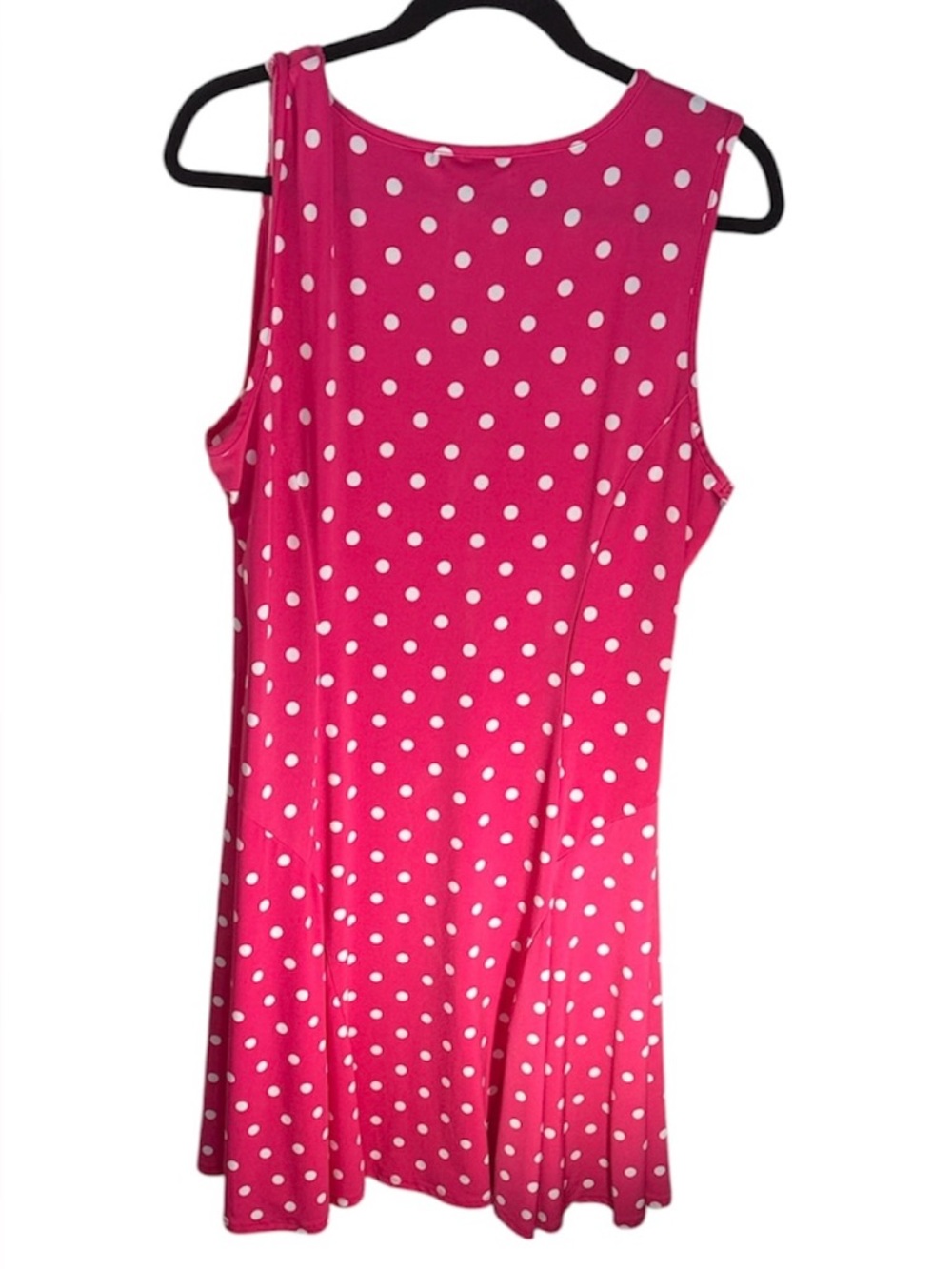Susan Graver Dress Pink and White Polka Dot Midi Sleeveless Liquid Knit L